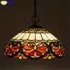 FUMAT Tiffany Flower Pendant Lamp Multi Color Stained Glass Hanging Light Fixture 16 Handicaft Decor For Dinning Study Bed Room