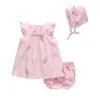 kids designer clothes girls Princess style Cute Bow Tie baby dress Newborn Short Sleeves Infant Dresses 3pcs set