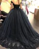 Long Puffy Black Ball Gown Gothic Wedding Dresses Off the Shoulder Beaded lace Corset Back Vintage Non White Bridal Gowns With Color