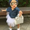 Set di abbigliamento carino Ragazza Baby Manica lunga Denim Top Tutu Gonna Fascia Set da tre pezzi