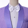 Vent latéral un bouton violet clair Paisley marié Tuxedos châle revers garçons d'honneur hommes costumes de fête de mariage veste pantalon gilet cravate K17314v