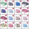 New Scrub Hat Lady Bouffant Head Cover Söt tecknade djurtryckta bomullstockar Justerbar arbetslock