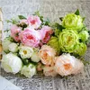 Peonie artificiali Fiori di seta vero tocco Foglia finta Decorazione per la casa e la festa nuziale 7 teste di fiori di peonia