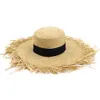 2019 Female Hand-Knitted Sun Protection Visor Lafite Straw Hat Big Brim Ladies Women Beach Cap Sun Hat with Untrimmed Edges210K