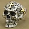Vintage Titanium Steel Horror Skull Cross Ring Gothic Mens Biker Silver Färg Ring US Storlek 7 ~ 14