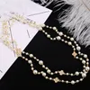 Wholesale- luxury designer diamond lucky leaf pearl classic elegant multi layer long sweater statement necklace for woman