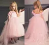 Rose High High Fleur Girls Robes De L'épaule Tulle Satin Satin Princess Anniversaire Robes de fête d'anniversaire de mariage