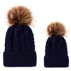 Women Baby Kids 2pcs Warm Winter Hat Knit Wool Beanie Fur Pom Bobble Crochet Cap9300499