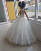 Princesa Una línea de encaje Vestidos de flores para la boda Boda con cordones Vestidos para niñas con fajas Niños Ocasión especial Vestidos Largo