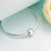 Real 925 Sterling Silver Ball Clasp Bangle Bracelet with Original box for DIY charms Bracelet for Women mens bangles5022526