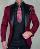 Bourgondië embossing bruidegom smoking zwarte revers groomsman bruiloft 3 stuk pak populaire mannen business prom jas blazer (jas + broek + tie + vest) 16