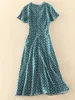 Kate Middleton Princess Geometric Print Midi Jurk Geplooide Diepe V-hals jurken