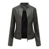 Women Faux Leather Jackets Slim Casual Long Sleeve Zipper Short Moto Biker PU Jacket Bomber Coat