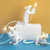 Creative Resin Animal Rat Mouse Table Lamp Small Mini Mouse Cute LED Night Lights Home Decor Desk Lights Bedside Lamp EU/AU/US/UK Plug