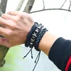 Star Pulseiras Mulheres Forma Crânio Tecido Genuíno Couro Europeu Punk Punk Charmas Bangles Presente Homens Trançado Beads Jóias Acessório Preto