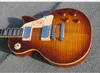 Shop personnalisée R9 Big Fat Flame Maple Top Amber Brown Sunburst Guitar Guitare Yellow Body Binding, Pickups Humbucker, Crème Pickguard