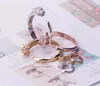 Luxe Modemerk Sieraden Sets Dame Messing Volledige Diamant Groene Ogen Leopard Heads 18K Gold Engagement Open Armbanden Ring 1sets 3 Kleur