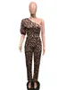 Kobiety Jumpsuits Girl One Sleeve Leopard Print Street Rompers Sexy Night Club Party Bandage One Piece Outfits9803213