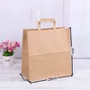 28x28+15 cm kraft paper bread bag packaging tote handle brown die cut baguette punching baking portable paper bag custom LOGO