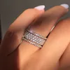 5Pcs Exquisite Wedding Rhinestone Band Rings Princess Engagement Gift marry female ring Bridal party jewelry Size 5 - 9288U