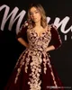 Elegant Arabic Lace Evening Dresses 1/2 Long Sleeves V Neck Velvet A Line Vestidos Formal Party Prom Gowns robes de soirée