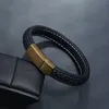 Simple Retro Black Brown Braided PU Leather Charm Bracelets Stainless Steel Fashion Bangle For Men Jewelry
