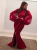 Dubaj Syrenka Lantern Pełna rękaw Suknie Wieczorowe Wysokiej szyi Seksowna Front Slit Sukienka Tanie Suknie Party Afryki Zipper Powrót