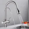 Brass Kitchen Faucet Pull Out Mixer Swivel Drinking Water 3 Way Water Filter Purifier Kitchen Faucets For Sinks Taps