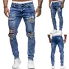 Mens rippade jeans för män casual svart blå mager smala fit denim byxor cyklist hip hop jeans med sexiga holel denim byxor ny#g1