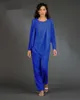 Nuevo diseñador 3 piezas Royal Blue Madre de la novia Trajes de pantalón Manga larga Gasa Mujeres Vestidos de fiesta Vestidos de noche de dama