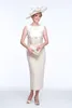 2020 Mother Of The Bride Suits Jewel Sleeveless Applique Satin Wedding Guest Dress Tea Length Sheath Wedding Dresses