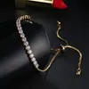 Fashion-Gold Plated Link Round Cut Sparkling Kristaller Stenar Armband För Kvinnor Smycken Pulseras Mujer Tillbehör