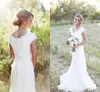 2020 Elegant Country Lace Wedding Dresses Mermaid V Neck Cap Sleeve Modest Wedding Bridal Gowns Boho Beach Covered Button Cheap