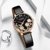 Curren Läder Kvinnor Klockor 2019 Vacker unik design Ring Quartz Armbandsur Klocka Kvinna Fashion Dress Watch Montre Femme