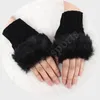 Women Girl Knitted Faux Rabbit Fur Gloves Mittens Winter Arm Length Warmer Outdoor Fingerless Gloves Colorful Christmas Gifts ZZA1329 120PCS