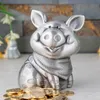 Schattige tinnende pewter Piggy Bank Money Saving Box Smiling Pig Dragen Sjalf Classic Metal Coin Pot Creative Birthday Gifts For Boys Girls