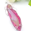 LuckyShine Gorgeous Handmade Cut Pink Natural Agate Gemstone Silver Charming Necklace Pendants