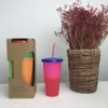 Changement de température en plastique Couleur Tumbler coloré Coloria Eau Couleurs Changer la tasse de tasse de café avec des pailles Ensemble