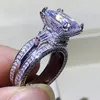 2020 recién llegado, joyería de lujo, anillos para parejas, Plata de Ley 925, corte princesa, topacio blanco, piedras preciosas grandes, anillo nupcial de boda para mujer 9014034