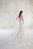 Nya spaghettiband Full spetsmästerklänningar Applique Backless Sweep Train Wedding Dress Brudklänningar Vestidos de Novia Sirena 0430