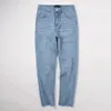 Fuori dalla strada, cotone versatile, gambe sexy lavate, buco, vita alta, jeans larghi e dritti, femmina