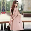 Primavera Outono Manga Longa Surgindo Collar Mulheres Trench Revestimento Moda Moda Médio Cor Sólida Mulheres Trench Coat An906