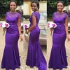 2020 Festa de casamento baratos Longo Africano roxo da dama de honra Vestidos Sereia com frisada mangas curtas vestido Para vestido dama de honra