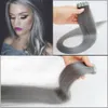 Virgin Remy Grey Tape In Human Hair Extensions Silver 100g 40st Brasilianska Peruvian Indian Malaysian Skin Weft Pu Tape Hair