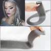 Virgin Remy Gray Tape In Human Hair Extensions Silver 100g 40pcs Brazilian Peruvian Indian Malaysian Skin Wefts PU Tape Hair