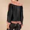 Fashion-Leather Jacket Women Höst Winter Fashiom Faux Fur Långärmad Läderjacka Outwear Overcoat Top Blouse Veste Femme