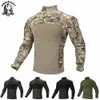 Mens Camouflage Tactical T Shirt Zip Pocket Långärmad Bomull Andningsbar G3 Combat Groda Tröja Män T-shirt T-shirt