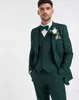 Designer Två knapp Mörkgrön Groom Tuxedos Groomsmen Bästa Man Passar Mäns Bröllop Blazer-kostymer (Jacka + Byxor + Vest)