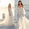 Baratos florais de vestidos de casamento de linha, com destacável mangas compridas Querida Appliqued vestido de casamento Sweep Trem Custom Made Robes De Mariée