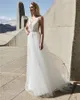 Beach Elbeth Gillis A Line Wedding Dresses V Neck Lace Appliques Bridal Gowns Backless Sweep Train Wedding Dress Robe De Soiree vestidos